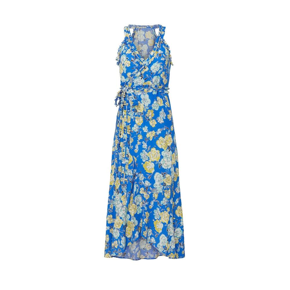 Jason Wu Blue Floral Silk Wrap Dress Ruffle Midi Cottagecore Wedding Guest 10
